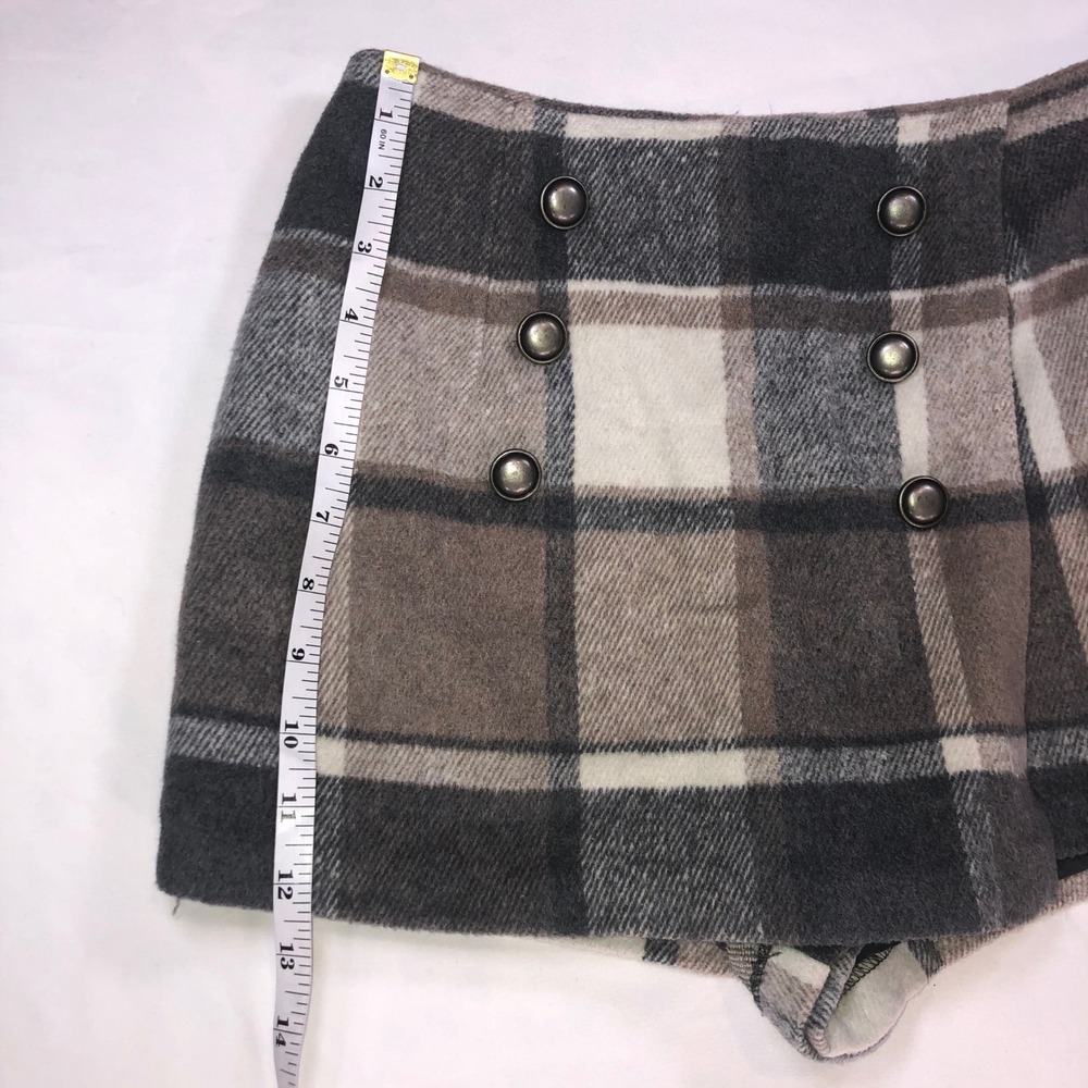 Forever 21 Plaid Wool Blend Skort Grey Brown Button Front Mini Skirt Shorts S - Picture 2 of 10